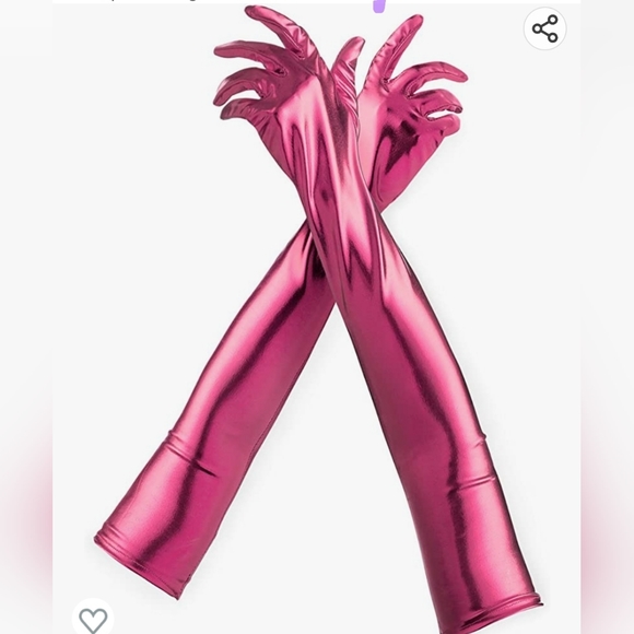 Pink long wet look gloves - Picture 6 of 6